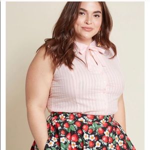 ModCloth pink tie neck button up blouse NWT